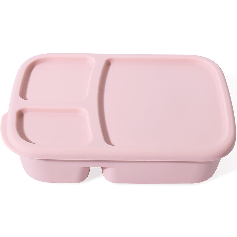 Food Grade Silicone Lunch Box | Microwave Safe Bento Box | Portable 3-Compartment Container with Lid | Reusable Square Meal Box