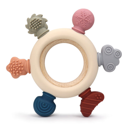 Eco Wood & Silicone Teething Ring | BPA-Free Baby Hand Training Toy
