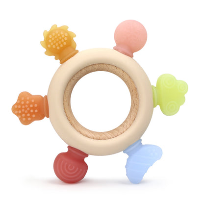Eco Wood & Silicone Teething Ring | BPA-Free Baby Hand Training Toy
