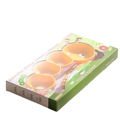 Silicone Baby Feeding Set | Caterpillar Divided Suction Plate with Stainless Steel Utensils