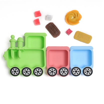 Silicone Baby Suction Plate Set | Train Divided Feeding Plate with Spoon & Fork