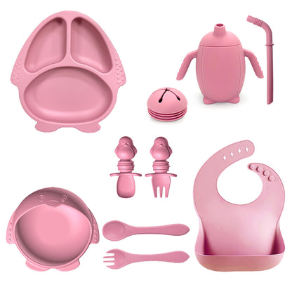 Silicone Baby Feeding Set | 10PCS Penguin Suction Tableware