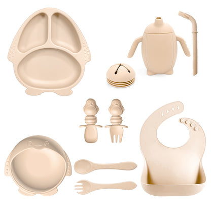 Silicone Baby Feeding Set | 10PCS Penguin Suction Tableware