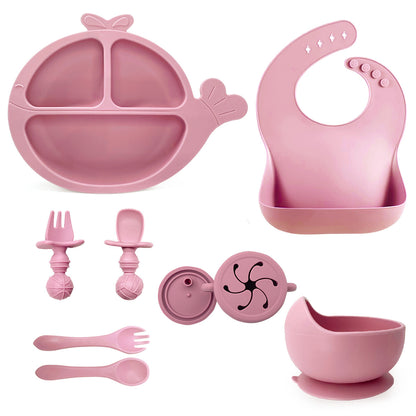Silicone Baby Feeding Set | Whale Divided Plate & Snail Suction Bowl