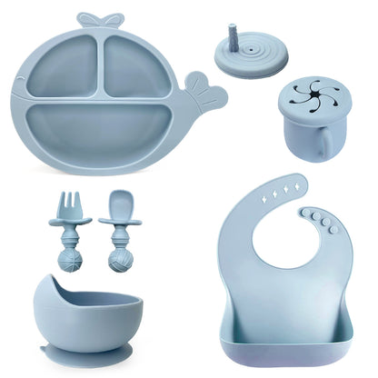 Silicone Baby Feeding Set | Whale Divided Plate & Snail Suction Bowl