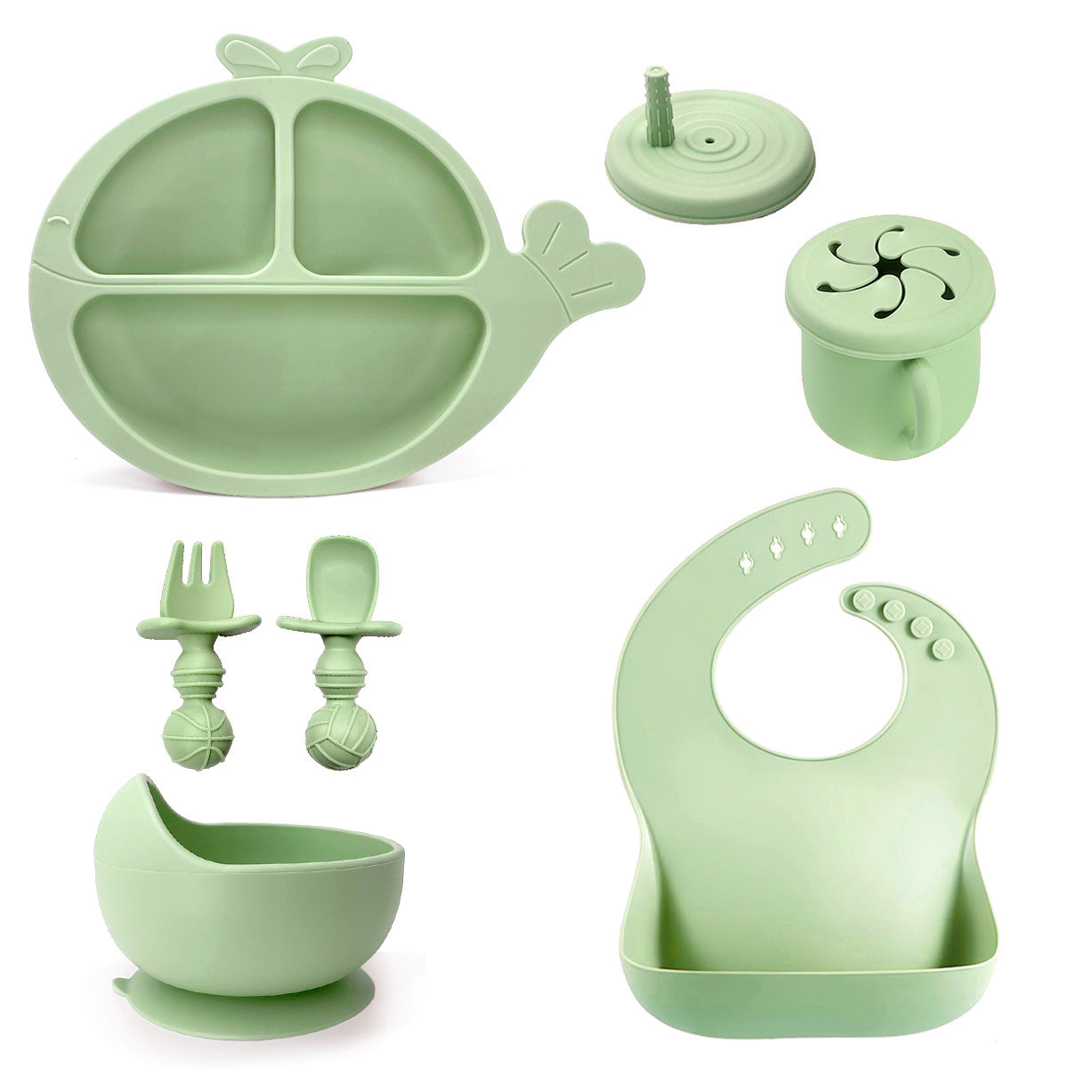 Best Seller Baby Divided Plate | Silicone Toddler Tableware Set | Whale Plate & Snail Bowl for Kids | BPA Free Non-Slip Baby Feeding Set