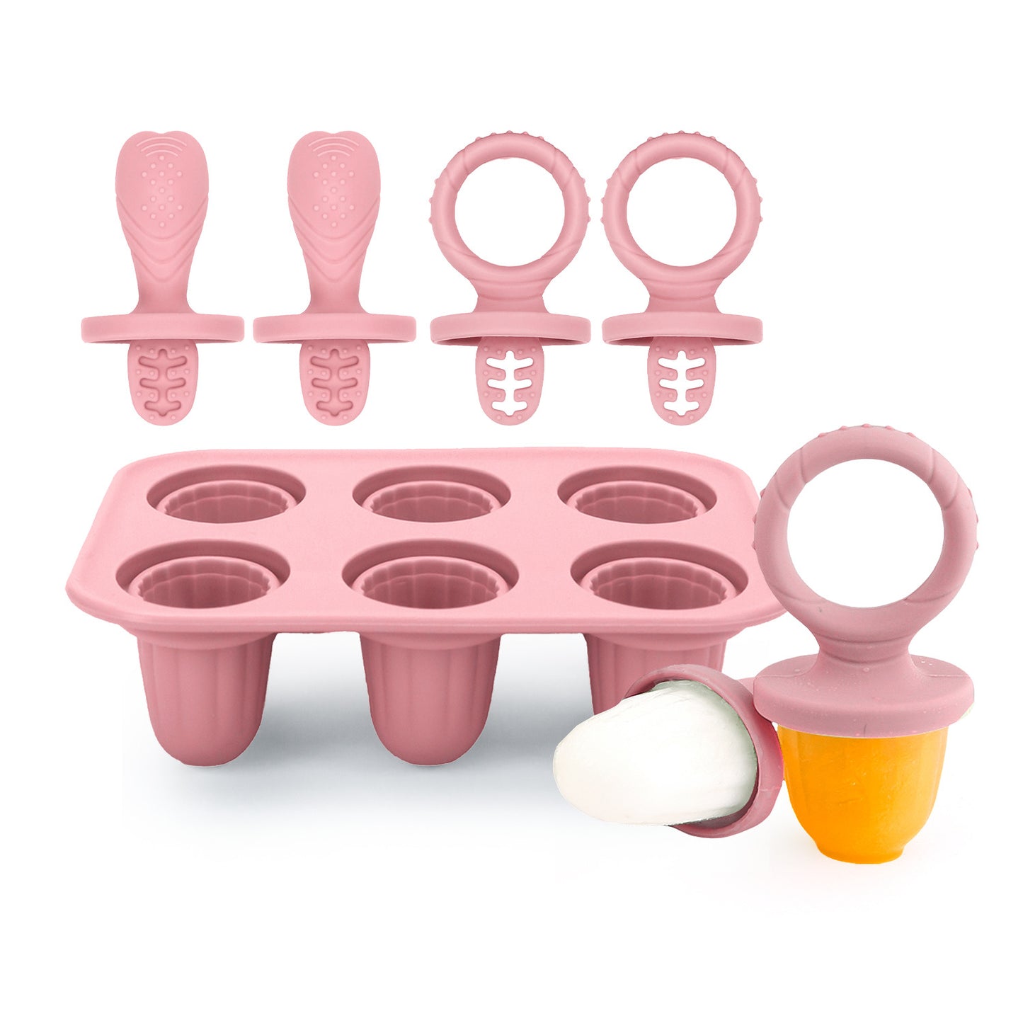 Baby Teething Ice Pop Mold | Food-Grade Silicone Popsicle Maker | 6-Cavity Ice Cream Mold | Baby Puree Freezer Tray