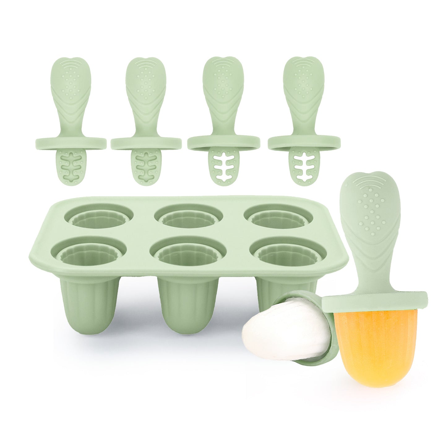 Baby Teething Ice Pop Mold | Food-Grade Silicone Popsicle Maker | 6-Cavity Ice Cream Mold | Baby Puree Freezer Tray