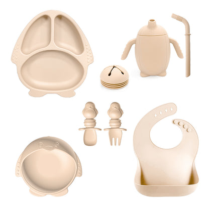 Silicone Baby Feeding Set | 10PCS Penguin Suction Tableware
