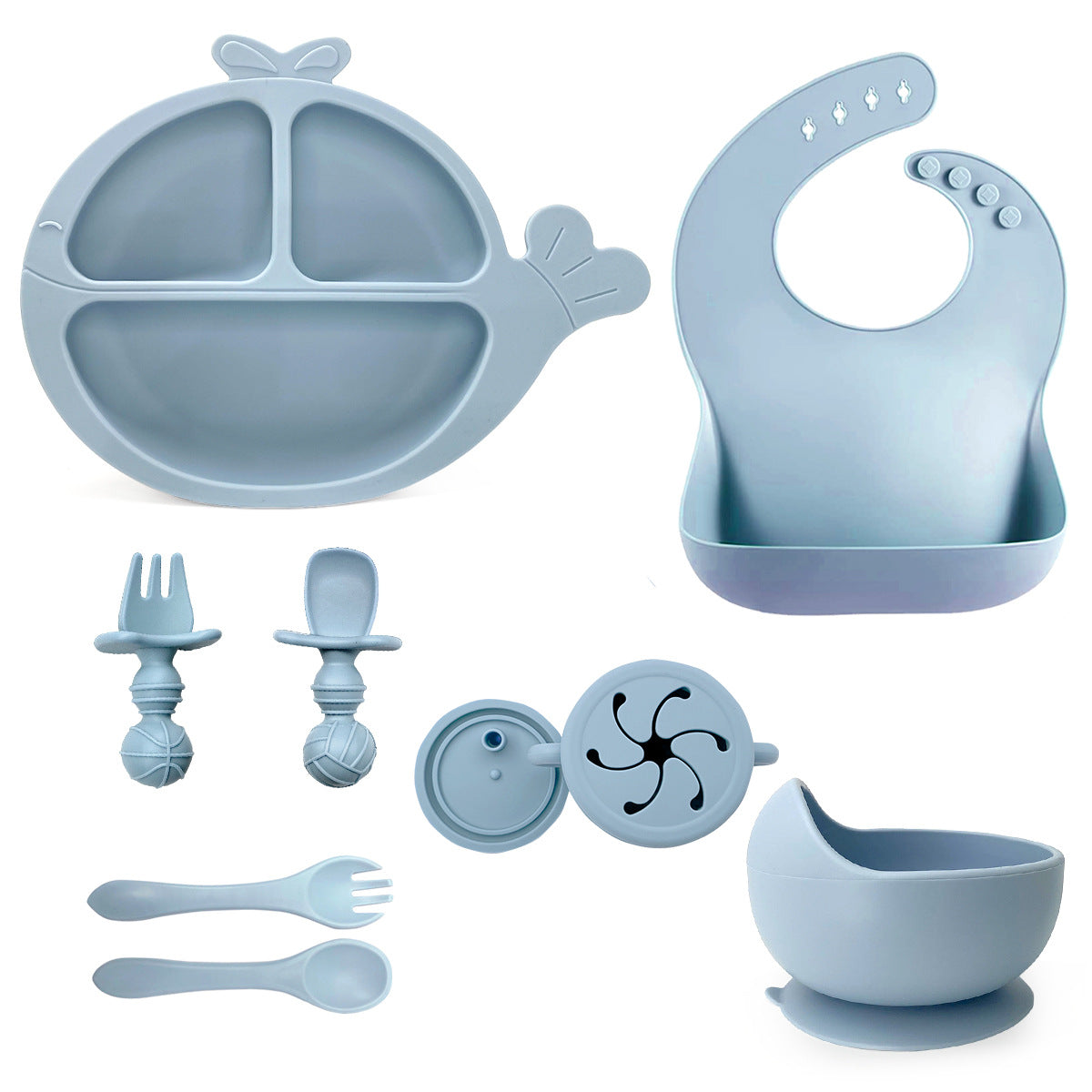 Best Seller Baby Divided Plate | Silicone Toddler Tableware Set | Whale Plate & Snail Bowl for Kids | BPA Free Non-Slip Baby Feeding Set
