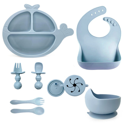 Silicone Baby Feeding Set | Whale Divided Plate & Snail Suction Bowl