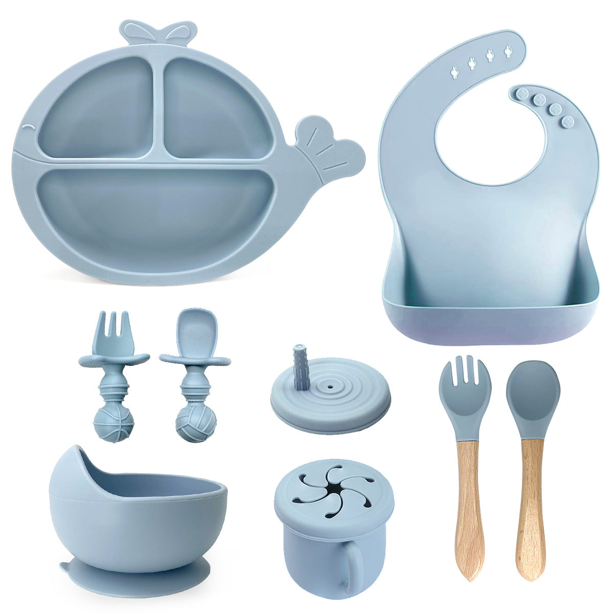 Best Seller Baby Divided Plate | Silicone Toddler Tableware Set | Whale Plate & Snail Bowl for Kids | BPA Free Non-Slip Baby Feeding Set