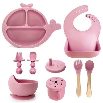 Silicone Baby Feeding Set | Whale Divided Plate & Snail Suction Bowl