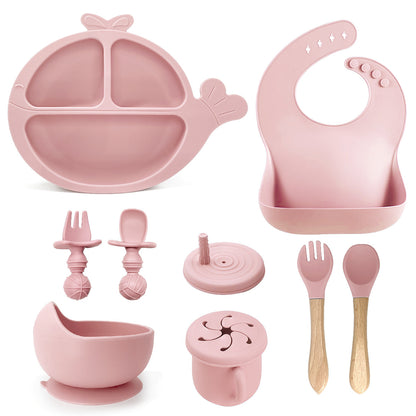 Silicone Baby Feeding Set | Whale Divided Plate & Snail Suction Bowl