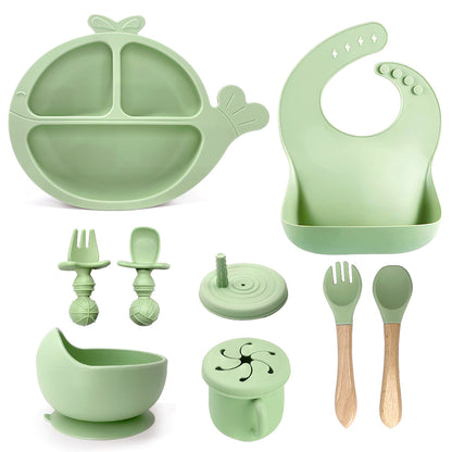 Silicone Baby Feeding Set | Whale Divided Plate & Snail Suction Bowl