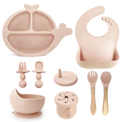 Silicone Baby Feeding Set | Whale Divided Plate & Snail Suction Bowl