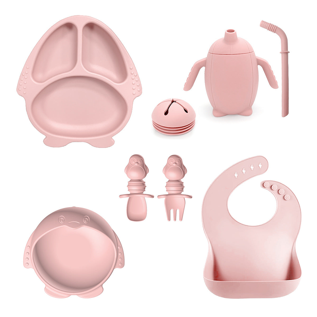 New Silicone Baby Feeding Set | 10pcs Penguin Silicone Tableware for Kids | Baby Suction Bowl & Spoon Set | BPA Free Toddler Dinnerware
