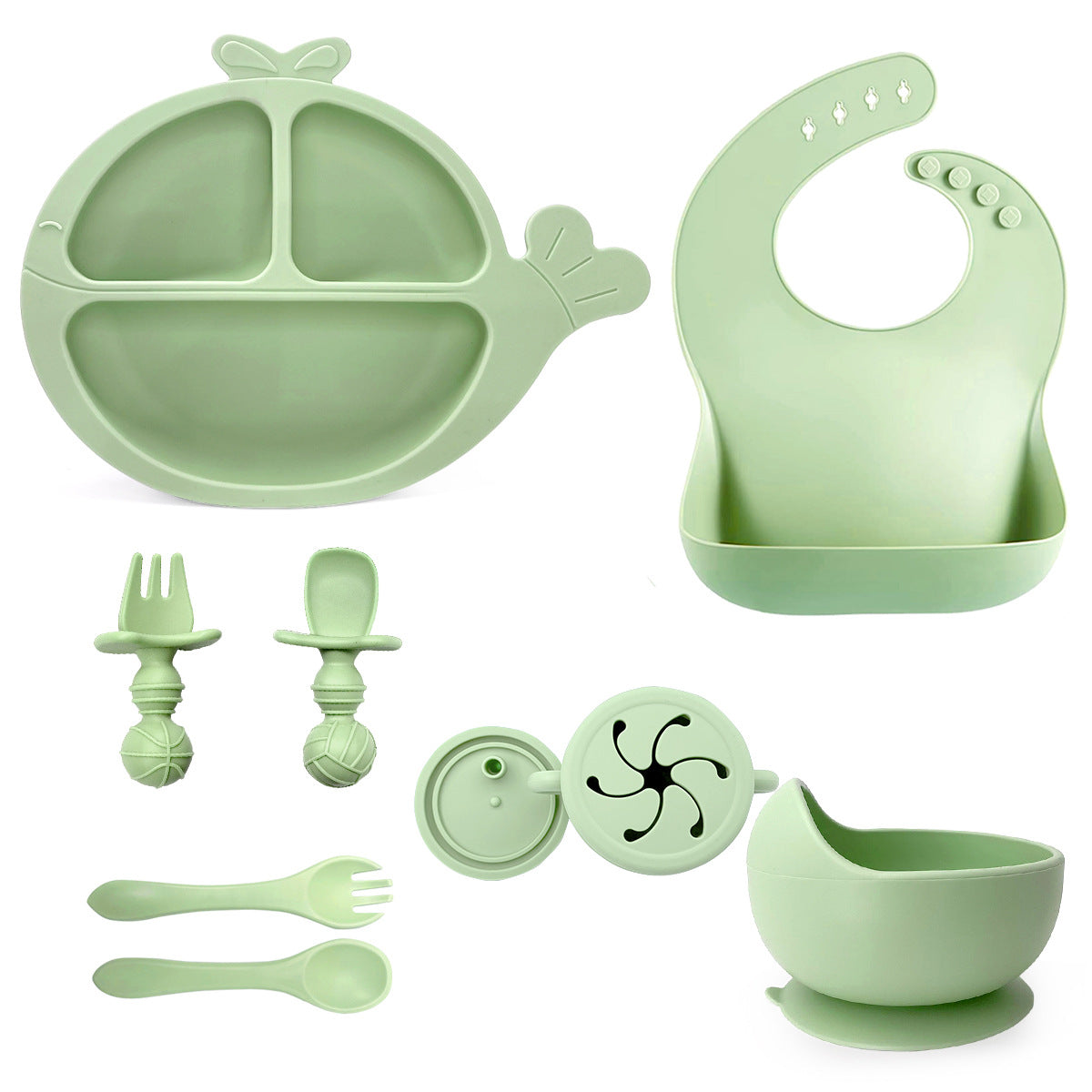 Best Seller Baby Divided Plate | Silicone Toddler Tableware Set | Whale Plate & Snail Bowl for Kids | BPA Free Non-Slip Baby Feeding Set