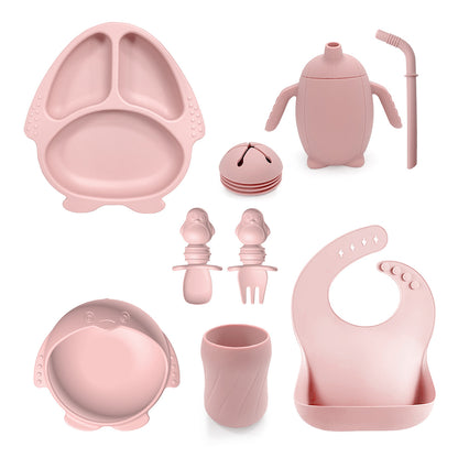 Silicone Baby Feeding Set | 10PCS Penguin Suction Tableware