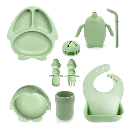 Silicone Baby Feeding Set | 10PCS Penguin Suction Tableware