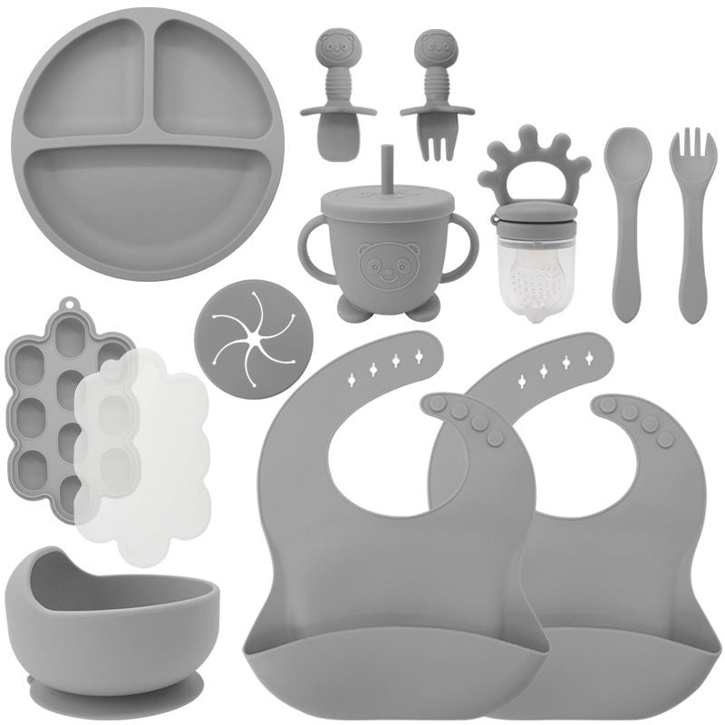 Baby Silicone Feeding Set | 13-Piece Food-Grade Tableware Kit | Non-Slip Suction Bowl + Spoon + Plate | Waterproof Bib Included | BPA-Free & Dishwasher Safe