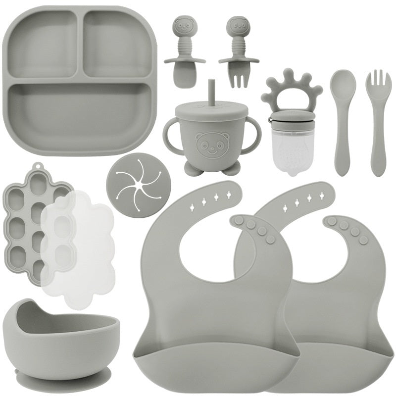 Baby Silicone Feeding Set | 13-Piece Food-Grade Tableware Kit | Non-Slip Suction Bowl + Spoon + Plate | Waterproof Bib Included | BPA-Free & Dishwasher Safe