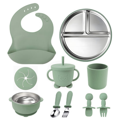 Stainless Steel Kids Tableware Set | 10PCS Baby Feeding Bowl & Plate Set