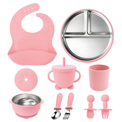 Stainless Steel Kids Tableware Set | 10PCS Baby Feeding Bowl & Plate Set