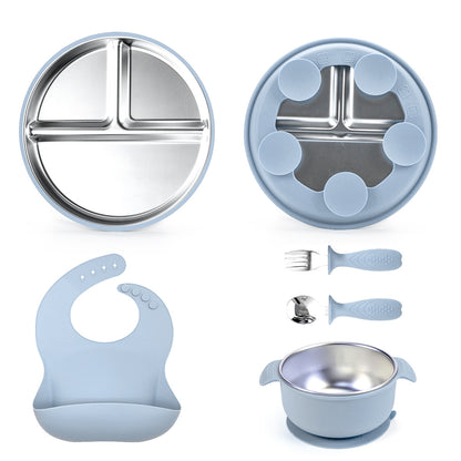 Stainless Steel Baby Feeding Set | Smiley Suction Plate & Utensils