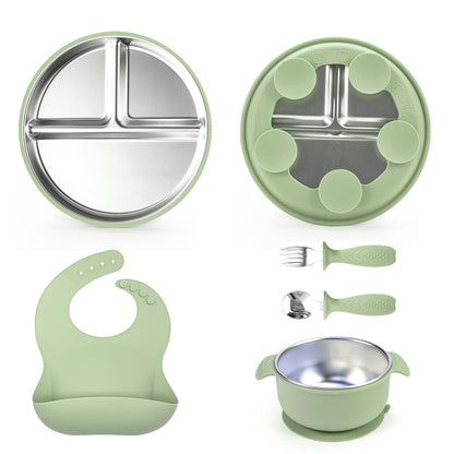 Stainless Steel Baby Feeding Set | Smiley Suction Plate & Utensils