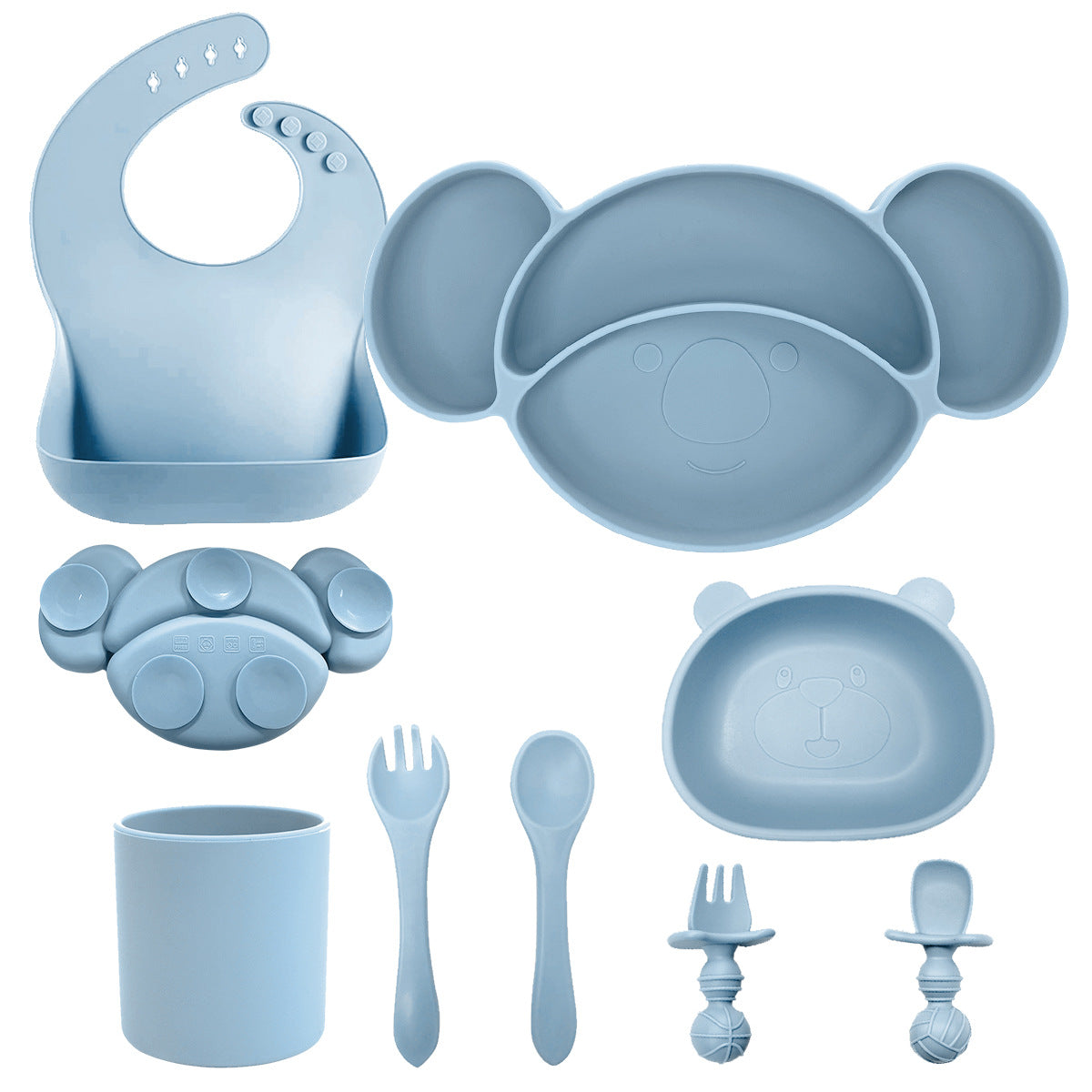 Silicone Baby Feeding Set | Koala Plate Panda Bowl | Baby Tableware Bib Bowl Spoon Set | Toddler Suction Dish for Self-Feeding