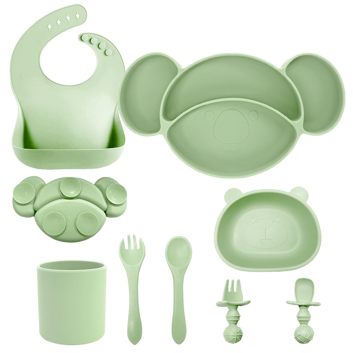 Silicone Baby Feeding Set | Koala Plate Panda Bowl | Baby Tableware Bib Bowl Spoon Set | Toddler Suction Dish for Self-Feeding