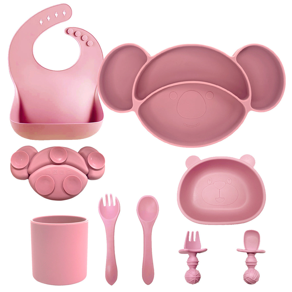 Silicone Baby Feeding Set | Koala Plate Panda Bowl | Baby Tableware Bib Bowl Spoon Set | Toddler Suction Dish for Self-Feeding