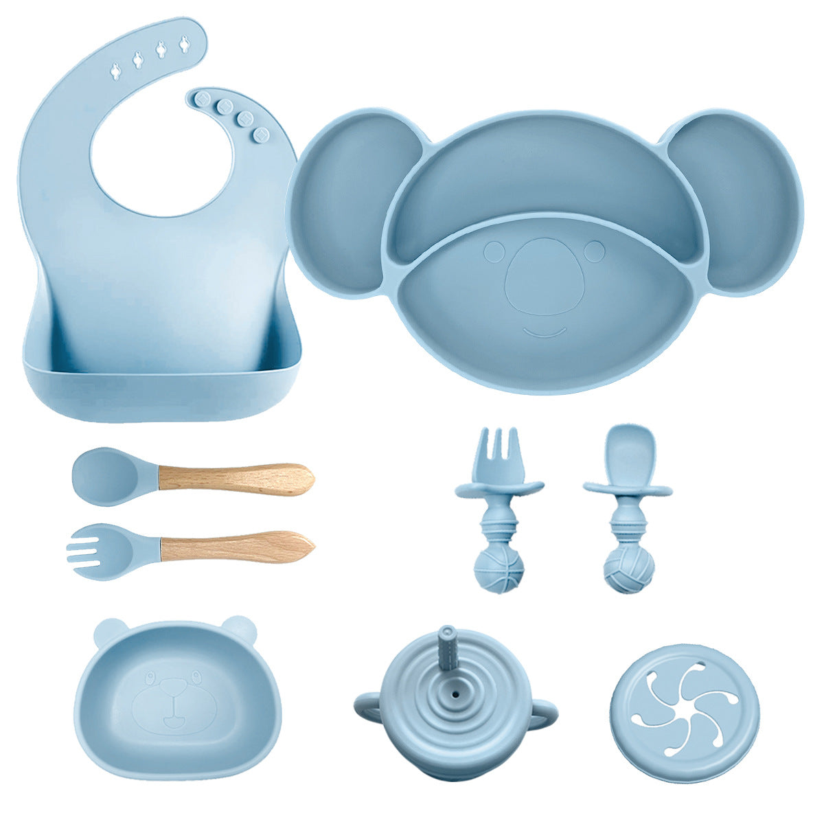Silicone Baby Feeding Set | Koala Plate Panda Bowl | Baby Tableware Bib Bowl Spoon Set | Toddler Suction Dish for Self-Feeding