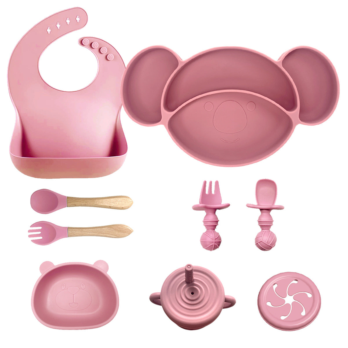 Silicone Baby Feeding Set | Koala Plate Panda Bowl | Baby Tableware Bib Bowl Spoon Set | Toddler Suction Dish for Self-Feeding