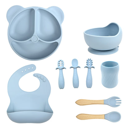 Silicone Baby Feeding Set | Divided Suction Plate, Bowl & Bib