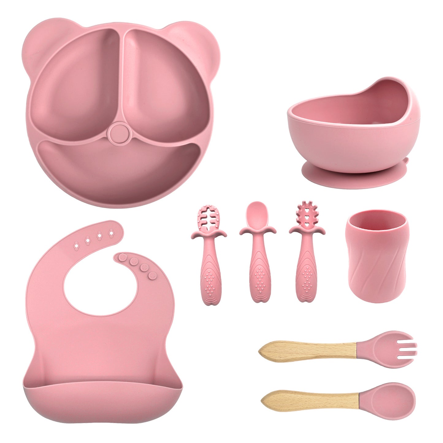 Silicone Baby Feeding Set | Divided Suction Plate and Bowl | Toddler Self Feeding Utensils | Baby Bib and Spoon Set | BPA Free Silicone Tableware