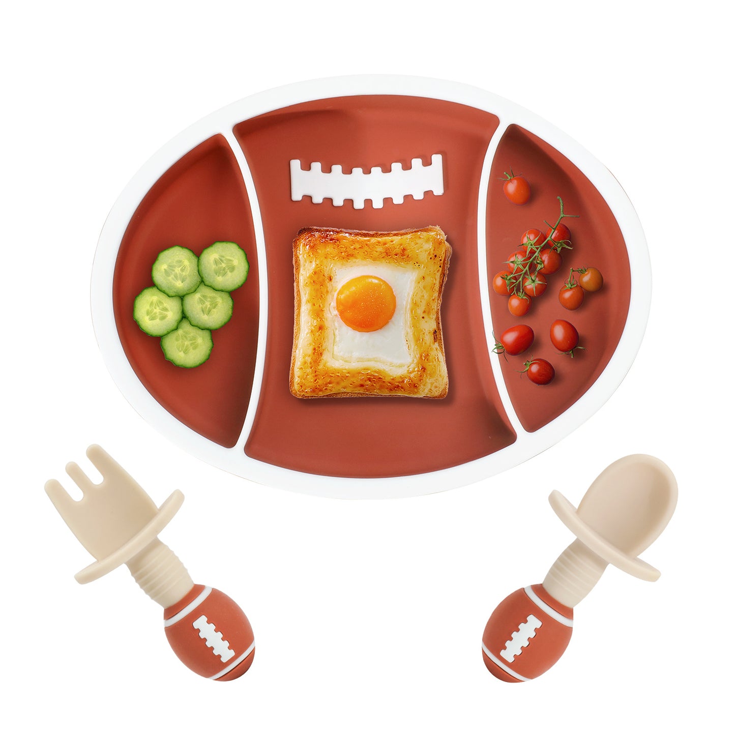 Rugby Football Shaped Silicone Baby Plate | Suction Divided Feeding Dish | Food Grade Toddler Tableware | Heat Resistant Silicone Plate